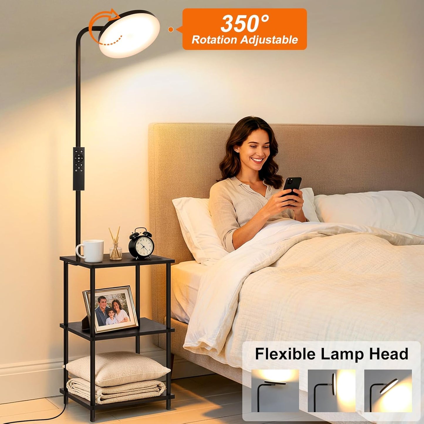 **Skiennix LED Floor Lamp - 25W Super Bright with Remote & Dimmable Feature | 350° Rotating Head for Living Room & Bedroom**