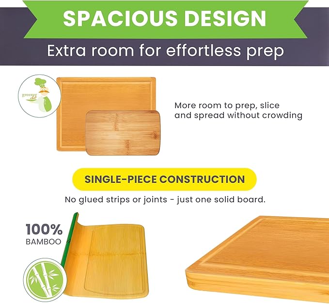 Extra Large Bamboo Cutting Board Featuring 18 Inch Wood Cutting Boards for Kitchen with Glue-Free Surface™ – Non-Toxic Wooden Chopping Boards, FSC-Certified, Durable Carving Boards - Rectangle