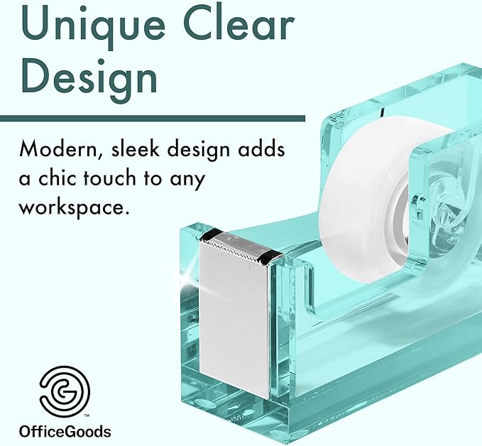 OfficeGoods Acrylic Tape Dispenser – Modern Desk Organizer for Office Supplies – Heavy Duty Refillable Tape Holder for Home and School Crafting – Stylish Desktop Accessory for Gift Wrapping, Green