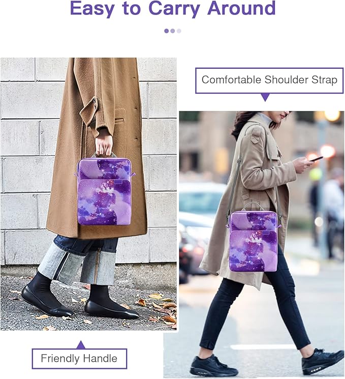 MoKo 12.9 Inch Tablet Sleeve Bag, Fits with 13 Inch New iPad Pro M4 & Air M2 2024, iPad Pro 12.9 M2&M1, Galaxy Tab S8+/S9+ 12.4, Handle Carrying Case with Shoulder Strap, Purple Starry Sky