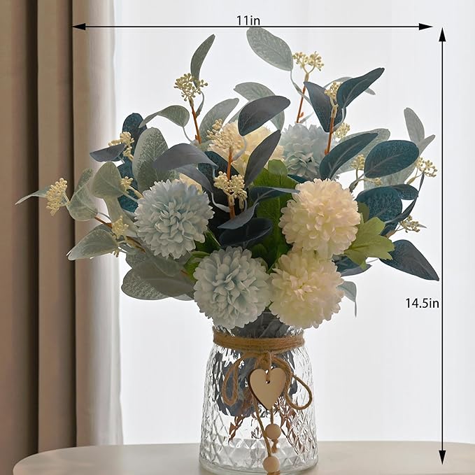 LADADA Artificial Flowers with Vase, Floral Arrangements forHydrangea Flower Dining Table Centerpiece Decor