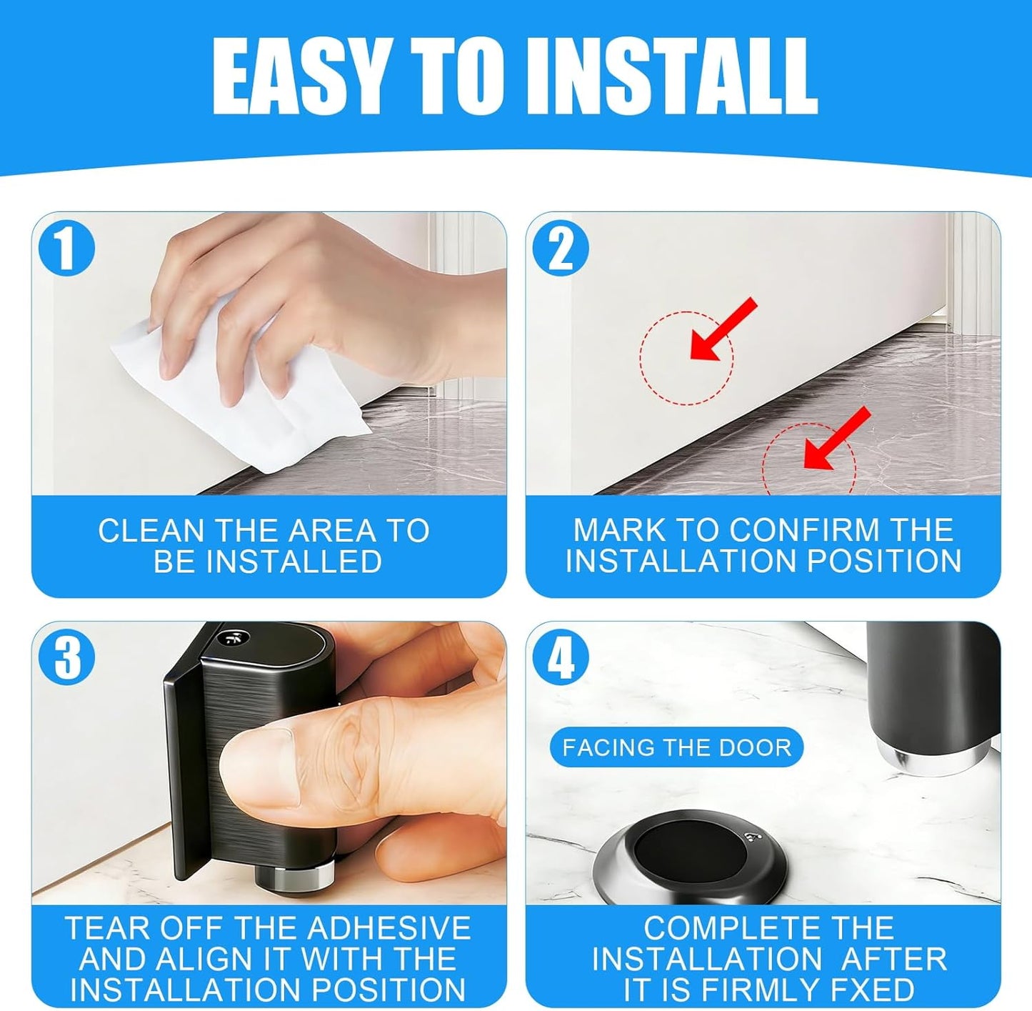 Skiennix Door Wedge Stopper - Heavy-Duty Magnetic Doorstop for No-Drill Installation | Invisible Design