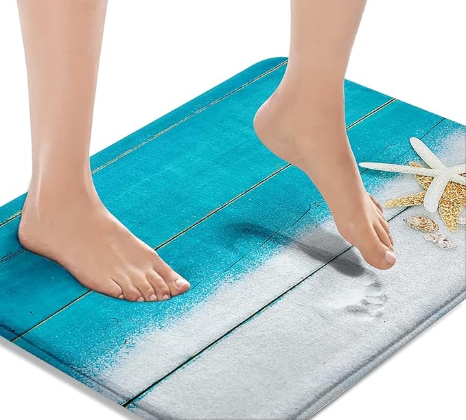 Britimes Bath Mat for Bathroom Beach Starfish Sea Washable Floor Rug Carpets Floor Mat Bathroom Decorations 16x24 inches for Kitchen Bedroom Indoor