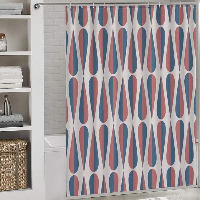 Mid Century Modern Shower Curtain,Retro Geometric Drop Shapes Art Style Shower Curtains Set for Bathroom Fabric Decorative Bath Curtain Washable Curtain Hooks, 72x72 in