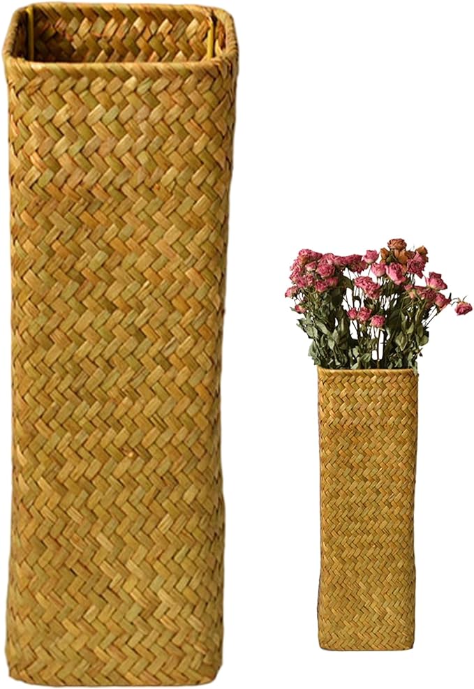 Rattan Vase, 12x4 Inch Tall Floor Vases, Rustic Rattan Decor for Weddings Home Office Cafe Table Centerpiece