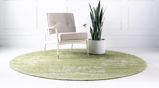 Unique Loom Bromley Collection Area Rug - Wells (3' Round, Green/ Ivory)