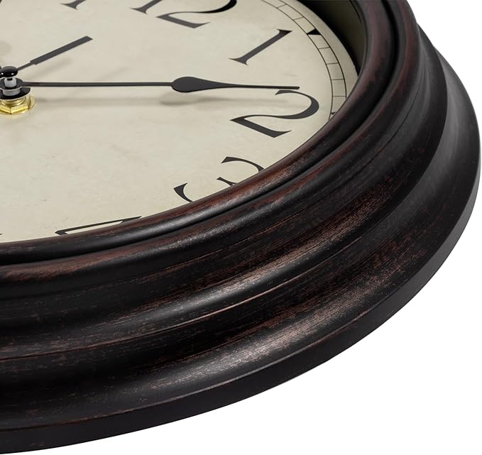 Foxtop Retro Silent Non-Ticking Round Classic Clock Quartz Decorative Battery Operated Wall Clock for Living Room Kitchen Home Office 12 Inch (Bronze)