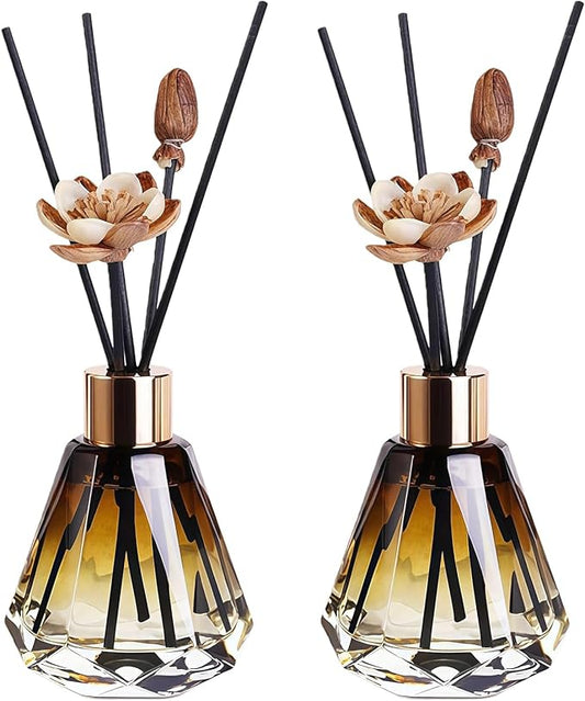 2PCS 60ml/2oz Empty Refillable Glass Diffuser Bottle Diffuser Jars Aromatherapy Storage Container Fragrance Accessories Use for DIY Replacement Diffuser Sticks Decor ( Amber Gradation)