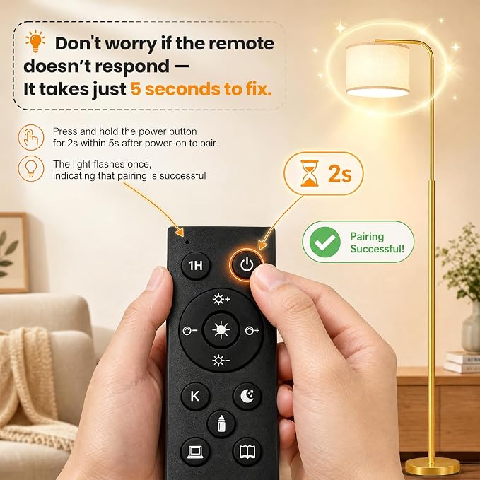 Floor Lamp for Living Room and Bedroom - Modern Standing Lamps Tall with Dimmable LED Bulb and Remote Control - Black Stand Arc Light With Shade for Reading Home Decor Corner and office（Gold）