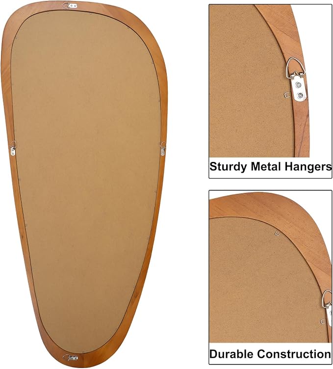 BOMINICA Full Length Irregular Wall Mirror, 48" x 22" Wooden Full Body Dressing Mirror Wall Mounted, Decorative Floor Mirror for Living Room, Bedroom, Entryway, Farmhouse, Home Decor