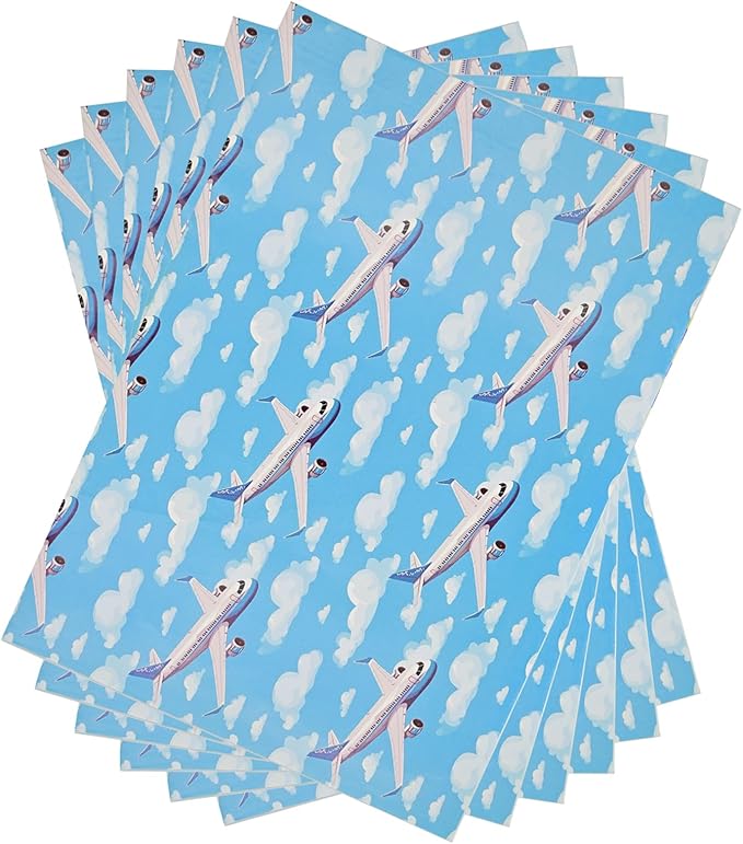 Altarho Airplane Wrapping Paper Blue Design Gift Wrapping Paper with Plane Cloud Pattern for Baby Shower Boy Girl Birthday Wedding Holiday - 19 X 27 Inches Per Sheet