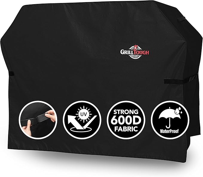 GrillTough Heavy Duty BBQ Grill Cover for Outdoor Grill, 72 Inch – Waterproof, Weather Resistant, UV & Fade Resistant with Adjustable Straps – Gas Grill Cover for Weber, Genesis, Charbroil, etc. Black