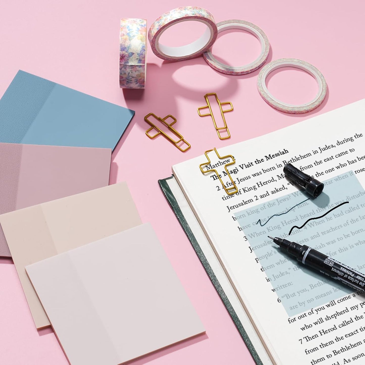 Skiennix Bible Study Journaling Kit - Essential Christian Gifts for Women | Includes Pastel Highlighter & Notebook