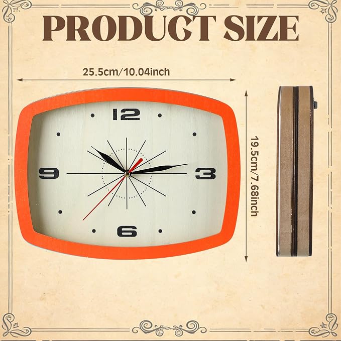 2 Pcs Retro Wall Clock ModernMid Century Decoration Silent Non Ticking Blue Orange 10 Inch Rectangular Retro Clock Battery Operated Vintage Wall Art for Living Room Office Kitchen Bedroom