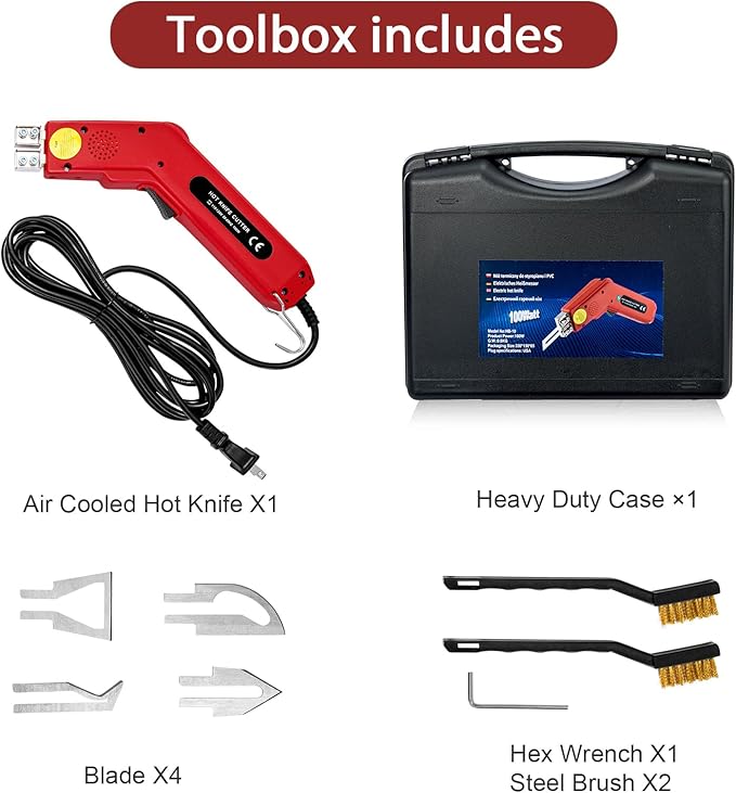 Toemics Electric Hot Knife Foam Cutter – 100W Styrofoam Cutting Tool, 4 Adjustable 50-500°C Blades for Polystyrene, Sponge, Crafts, and Insulation (Red)
