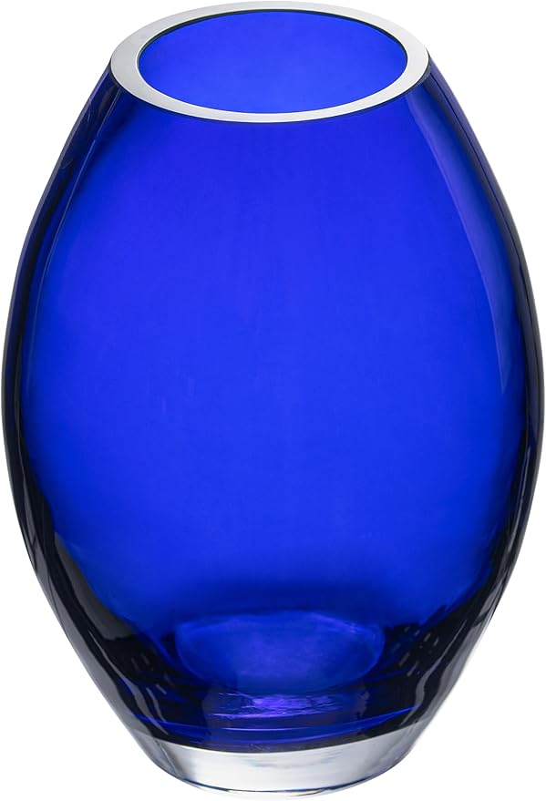 Barski Glass - Handmade - 8" H - (8 inches High) - Barrel Vase - Cobalt Blue - Made in Europe