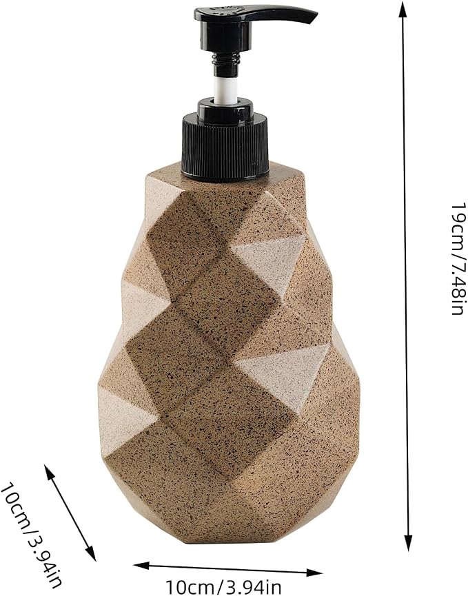 Geometric Resin Soap Dispenser, Refillable Hand Soap Pump Bottle for Bathroom & Kitchen, Modern Stone-Look Lotion Dispenser, 10 oz（300ml） Decorative Countertop Soap Dispenser