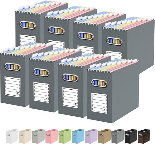 Oterri Cardboard File Organizer Box - Letter Size for Hanging Folders | Dark Grey, 8 Pack
