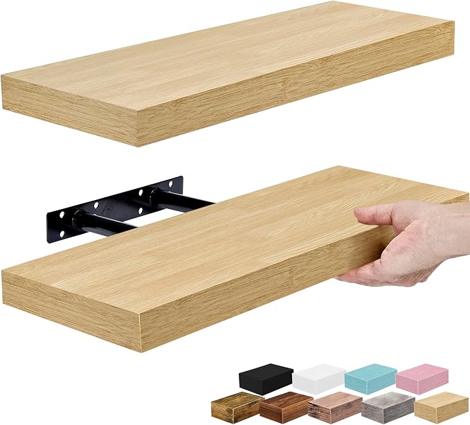 Sorbus Floating Shelves for Wall – 16 Inch Floating Shelf for Kitchen, Bedroom, Living Room, Bathroom, Home & Wall Decor - Mounted Bathroom Shelves with Invisible Brackets (Maple Wood, 2 Pack)