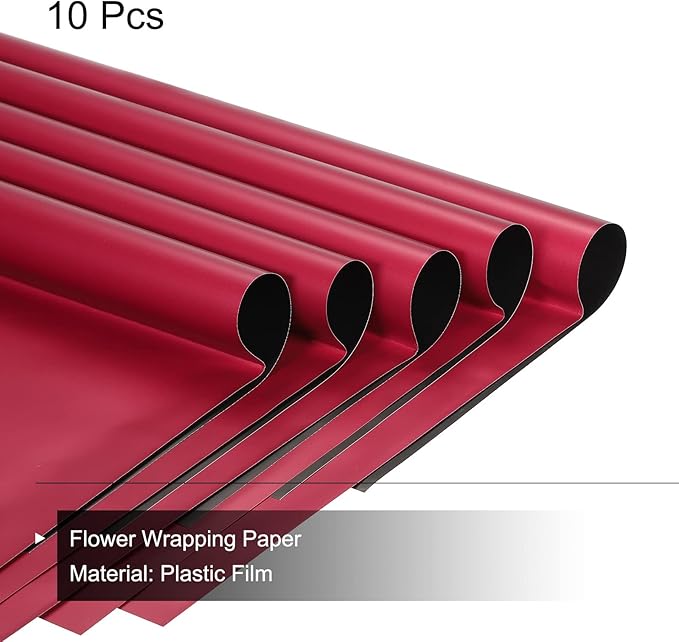 MECCANIXITY 10 Pcs Double Sided Color Flower Wrapping Paper Wine+Black 22.8"x22.8" Waterproof for Florist Bouquet Supplies, DIY Crafts, Gift Box Packaging