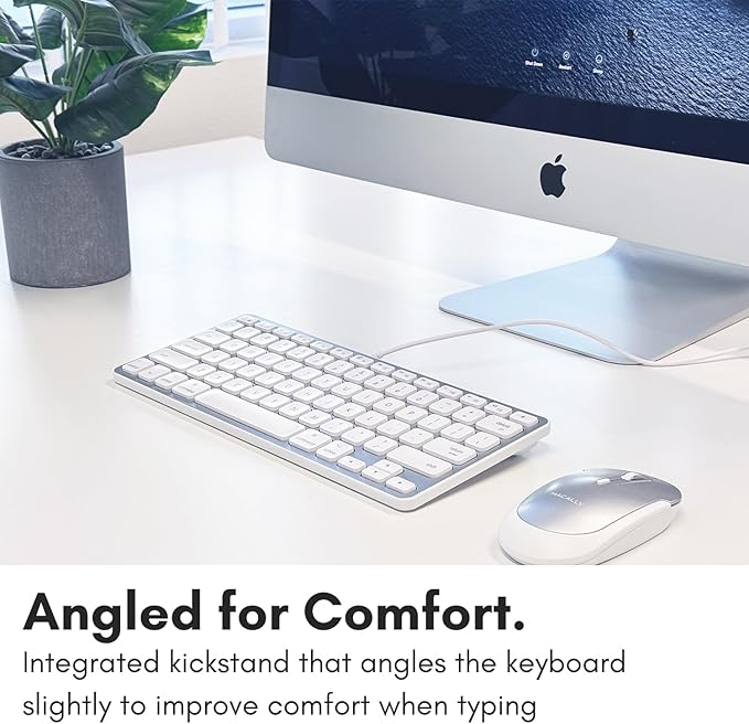 Macally Small Keyboard for Mac with USB Hub (3 Ports) - Wired 2 in 1 USB C + A Plug - Save Space with an Apple Compatible Keyboard (78-Key Layout) - Silver