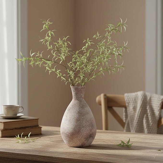 Ceramic Rustic Flower Vase,10.6 Inch Farmhouse Vases Home Decor for Living Room,Handmade Pottery Vintage Vase,Large Terracotta Vases for House Bedroom Decorations for Dining Table Shelf Office Coffee