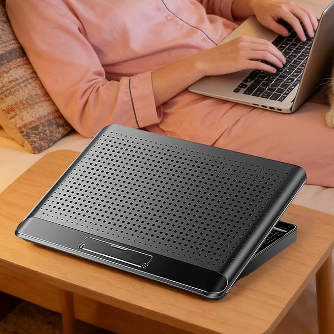 Adjustable Laptop Fan Stand, 35x26x2.3cm Aluminum Alloy Quiet Cooler Riser, Computer, Laptop, Keyboard, Phone, Tablet, Book, Desk, Home, Dorm, Office