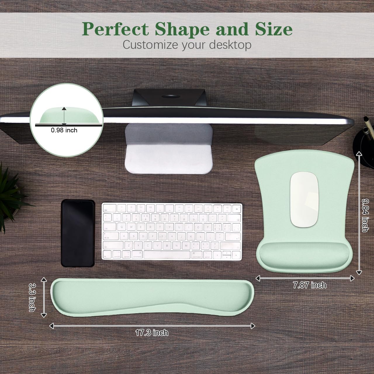 Skiennix Ergonomic Wrist Rest Set - Comfortable Memory Foam Keyboard Pad & Soft Gel Mouse Pad | Green