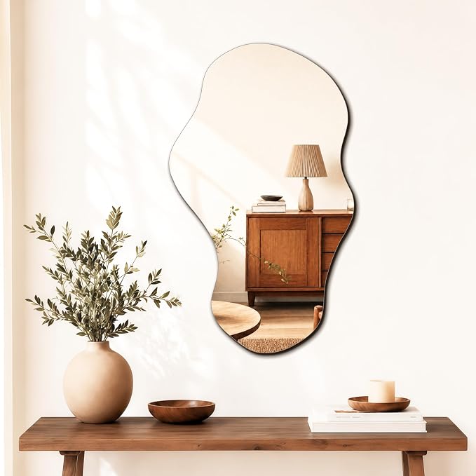 PERFNIQUE Irregular Wall Mirror Asymmetrical Mirror, 28''x17'' Decorative Modern Mirror for Bathroom Bedroom Living Room Entryway, Cloud Frameless, Wall Mounted (28''x17'', Cloud)