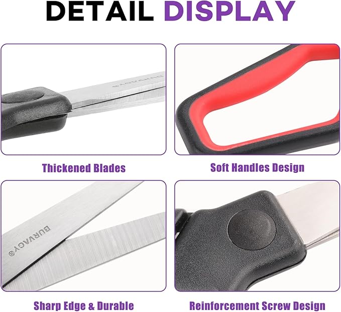 BURVAGY 42Pack 8" Scissors All Purpose, Heavy Duty Scissors with Ultra Sharp Blades Comfort Grip Handles - For Office Home School Sewing Fabric Crafts, High/Middle School Student Teacher Scissor
