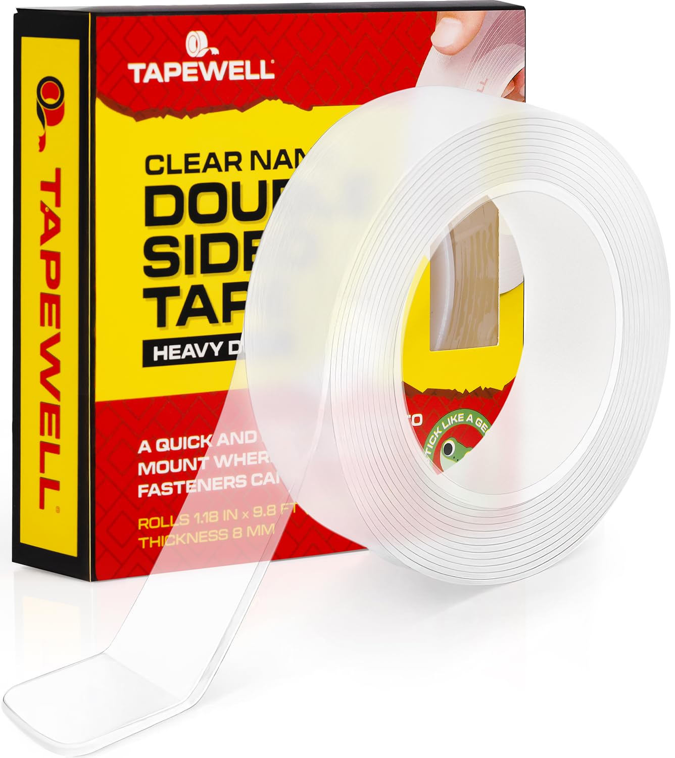 TAPEWELL Double Sided Heavy Duty Tape - Strong Adhesive Strips for Pictures & Carpets | 1.18” x 9.8 Ft