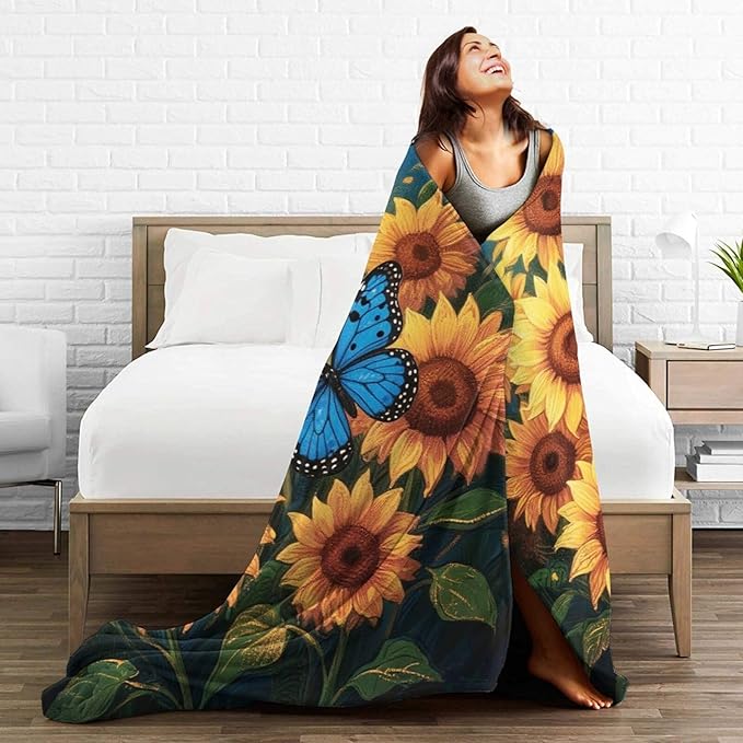 Sunflower Blanket Flower Throw Blanket Soft Cozy Fleece Fuzzy Stuffed Plush Flannel Gifts for Girls Women Boys Kids Adults 40''x50''