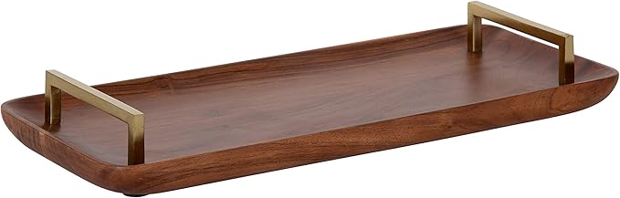 Kate and Laurel Cantwell Mid-Century Modern Wood Tray, 18 x 8, Walnut Brown, Decorative Tray for Serving, Storage and Display