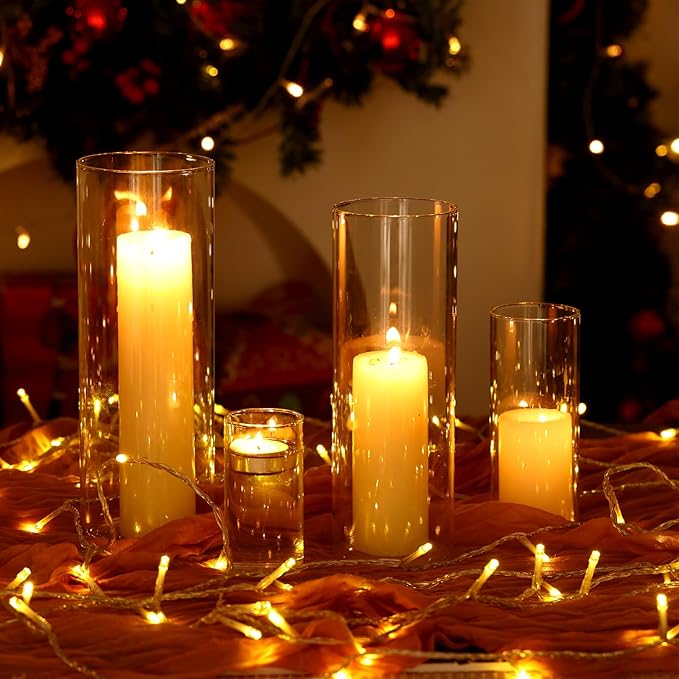 Fixwal 8pcs Clear Glass Cylinder Vases, 4, 6, 8, 10 Inch Tall Cylinder Vases for Centerpieces, Glass Flower Vase, Floating Candle Holder Vase for Table Shelf, Party, Wedding, Home Decor