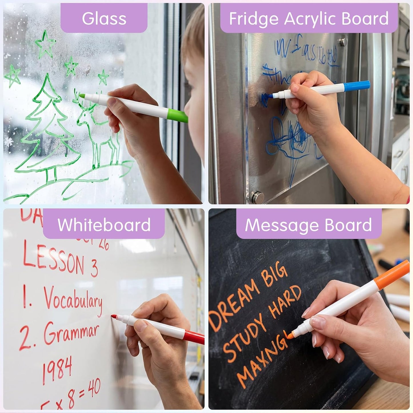 Skiennix Neon Dry Erase Markers - 12 Pcs Light-Up Acrylic Color Pens for LED Message Boards