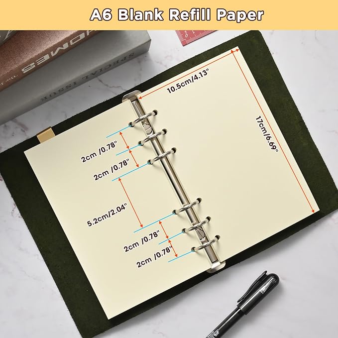 A6 6-Hole Blank Loose-Leaf Paper, Beige – Refill Pages for Standard A6 6-Ring Binder, Journals, Planners – Ideal for Office, Study, Recipes, Travel & Budgeting – Pack of 2 (80 Sheets per Pack)