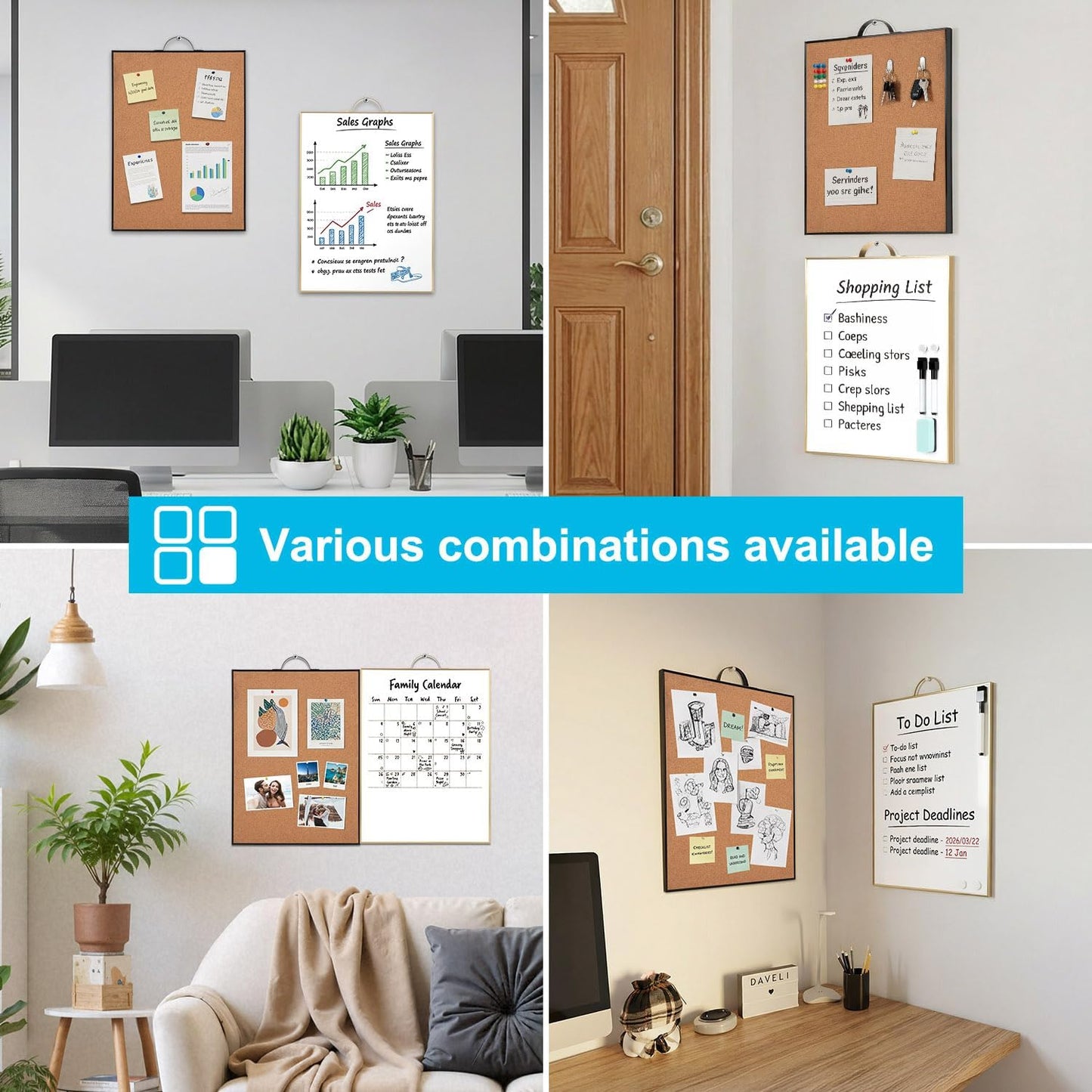 Small Cork Board Whiteboard Combination - 24” x 16” Magnetic Dry Erase & Corkboard with Portable Aluminum Frame