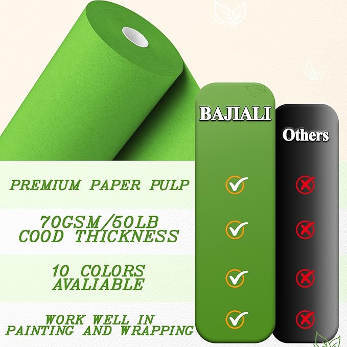 BAIJIALI 36" x 2,400" (200') Kraft Paper Roll for Craft Bulletin Board Paper Art Table Covering Crafting Gift Wrapping Bouquet Packing Parcel (Medium Green, 36" x200')