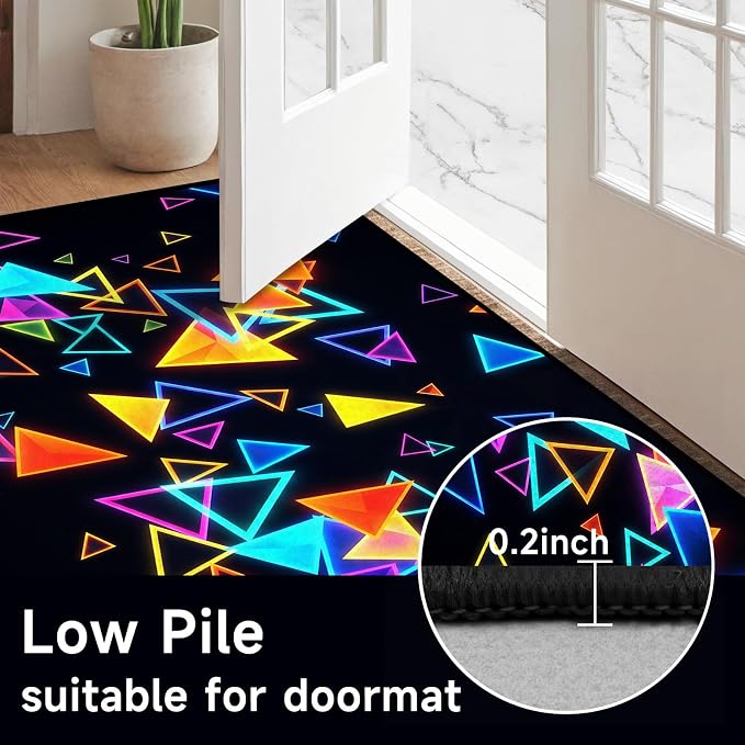 Triangle Area Rug 3'x5' Blacklight Glow in The Dark Geometric Rug Non-Slip Washable Colorful Neon Light Floor Mat for Entryway Bedroom Living Room Nursery Kitchen Playroom Home Decor