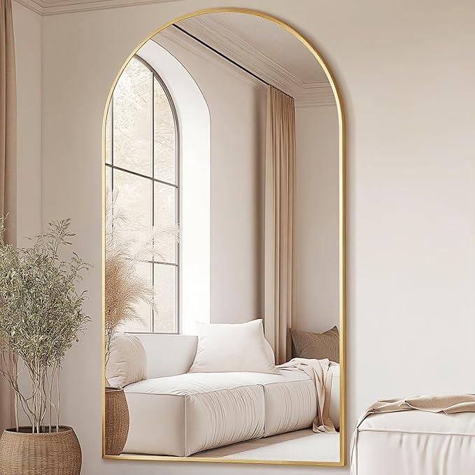 Dewfig Arched Full Length Mirror, 78"x38" Large Floor Mirror with Stand, Oversized Full Body Mirrors for Standing/Leaning/Hanging, Wall Mounted Mirrors for Bedroom, Living Room,Dressing Room, Gold
