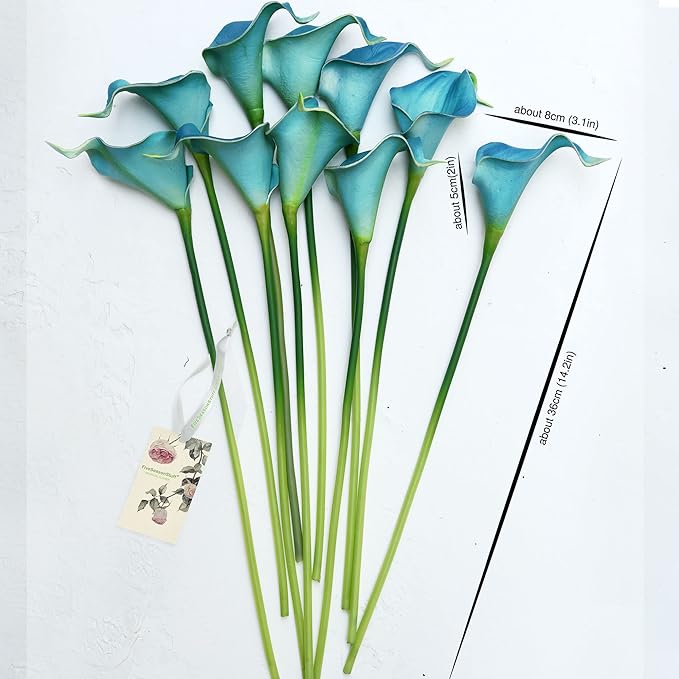 FiveSeasonStuff Real Touch Calla Lily Artificial Flowers Wedding Bridal Bouquet | Floral Arrangements | 15 Calla Lilies (Cerulean Blue)