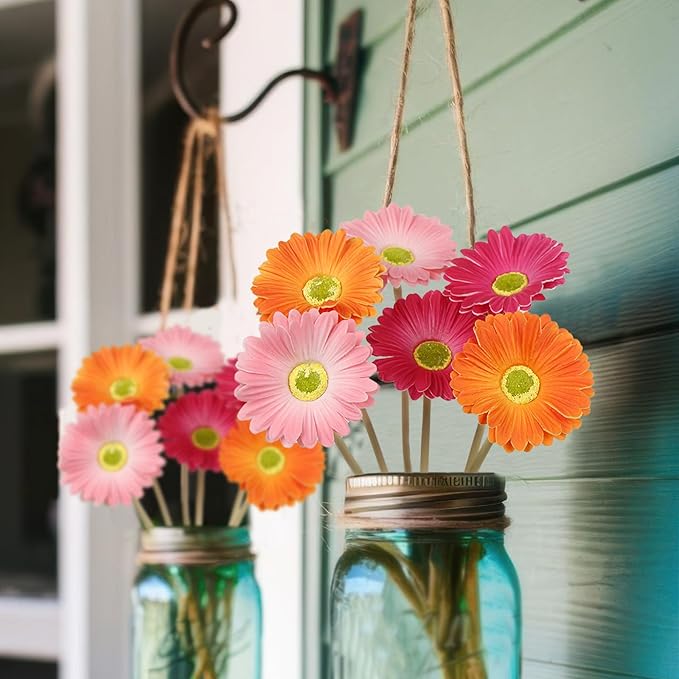 6 Pcs Artificial Gerbera Daisies Flowers Artificial Daisy Bouquet Fake Daisy Stems Faux Flowers Bulk Artificial Flowers Wildflowers Silk Flowers for Wedding Bridal Bouquet Party Home Kitchen