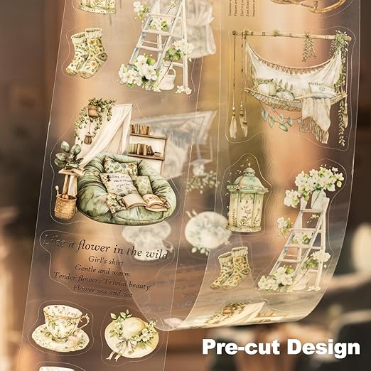 AuriicLeaf Cozy Home-Themed PET Tape Set, 6 Rolls Pre-Cut Scrapbook Stickers for Journal Supplies, Planner, DIY Crafts, and Gift Wrapping