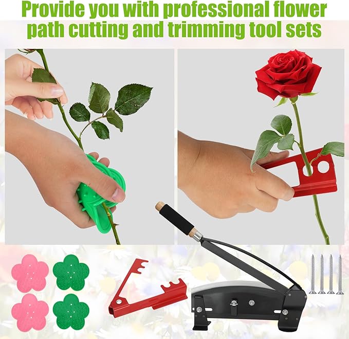 Flower Stem Cutter,14 in carbon Steel Blade Fresh Flower Stem Cutters with Safety Latch for Florists,Gardening ，Flower Arrangements Include:Screws ×4, Thorn Stripper ×1 and Thorn Silicones×4