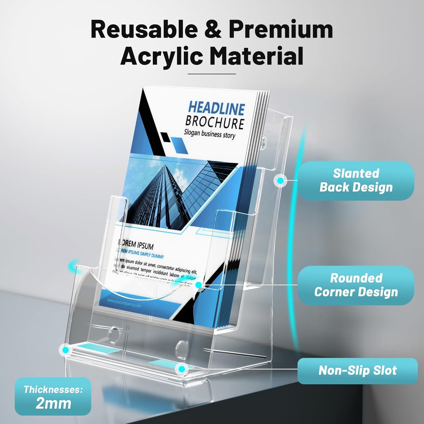 Viymgit Acrylic Brochure Holder - 3-Tier Clear Display Stand for 8.5 x 11 Inches | Wall Mount & Countertop Organizer