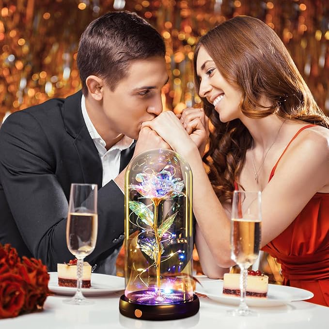 Beferr Birthday Gifts for Women Mom Rechargeable Galaxy Glass Roses Forever Preserved Flowers for Delivery Prime Smart Touch Light Up Rose in Dome Gift for Grandma Sister Wife Her Girlfriends Daughter