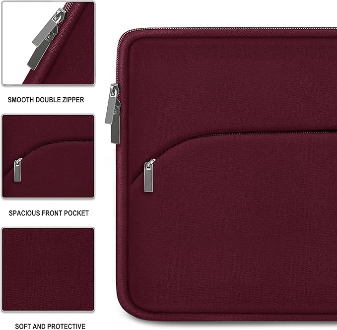 Laptop Case 14 inch, Slim Portable Monitor Protective Cover with Front Pocket, Traveling Carrying Laptop Sleeve Compatible for MacBook Air/Pro, HP, Dell, Lenovo, Acer, Wine Red