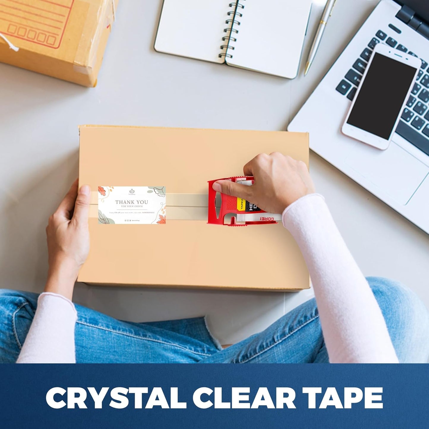 Tapewell Heavy Duty Packing Tape - Clear Shipping Tape with Dispenser | 1.88 in. x 22.2 in. | Pack of 6