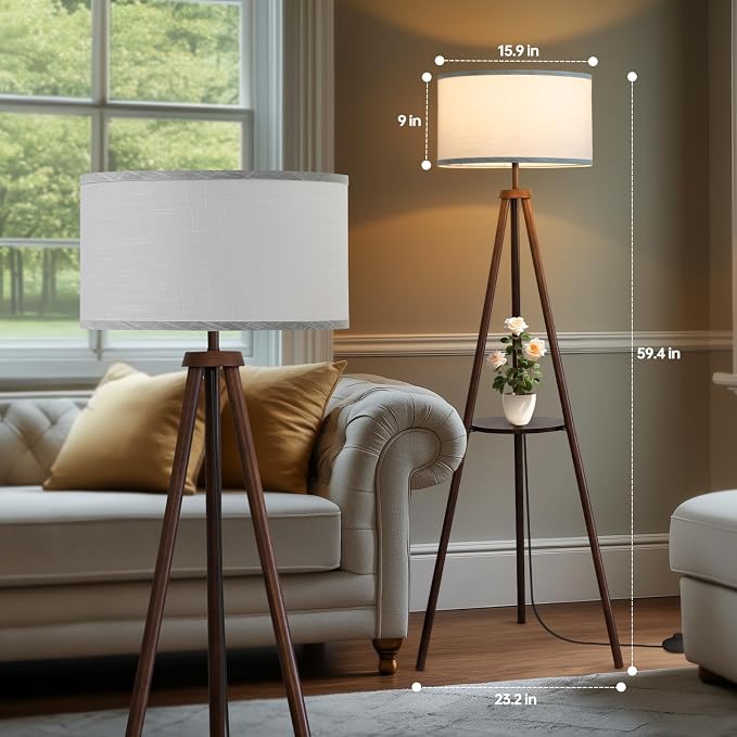 EOEYYOYB Floor Lamp with 3 Light Modes Adjustable– Wood Tripod Floor Lamp Modern LED Standing Lamps with Dimmable Brightness, Perfect for Living Room, Bedroom, and Office, Juglans Nigra