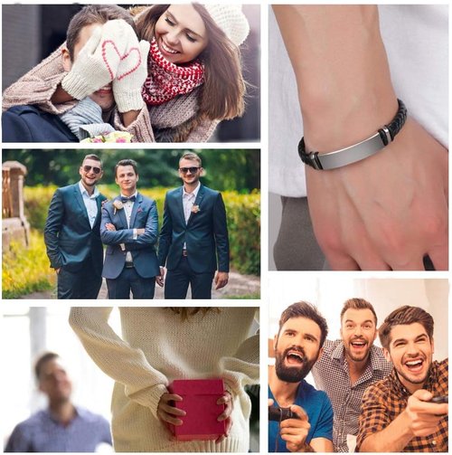 EDSG Personalized Men's Bracelet - Custom Engraved Leather Gift for Boyfriend, Husband, Dad | Perfect for Valentine's, Christmas, Birthdays, Anniversaries